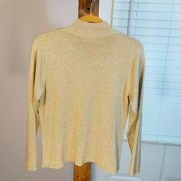 Talbots Silk Blend Pullover Knit Tan/Gold Heather Mock Neck Metallic Size M - Picture 12 of 12
